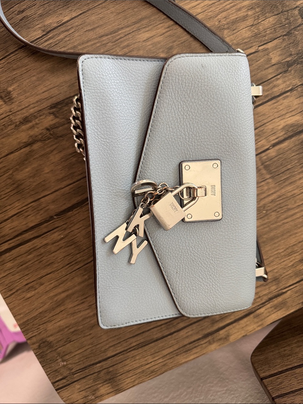 DKNY Light Blue Crossbody Bag with Gold Hardware
